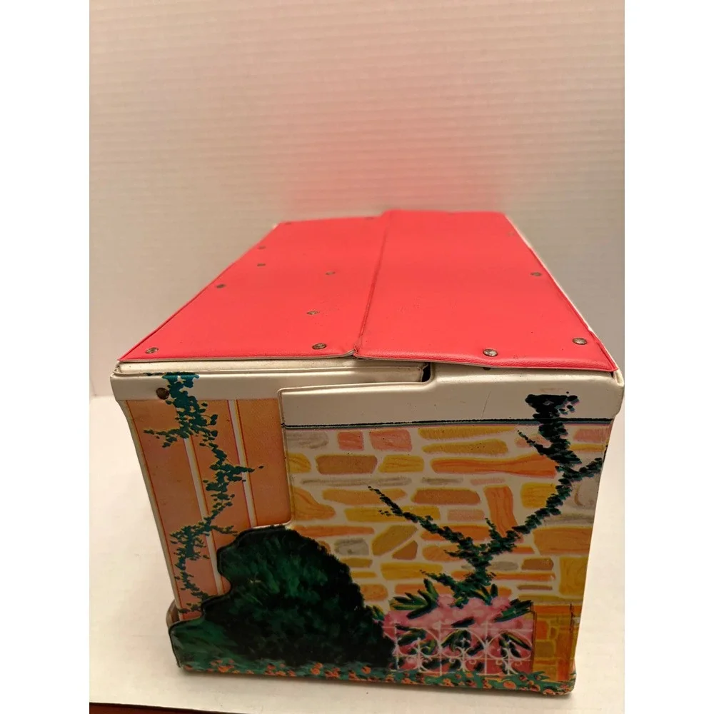 Vintage Ideal Toy Corp Vinyl Doll Case House Graphic Red Roof Blue Door